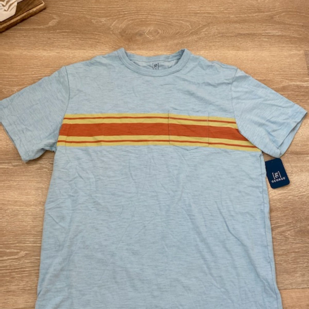 BRAND NEW George Light Blue T-Shirt with Red and Yellow Stripe WITH TAG!